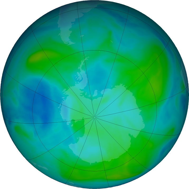 Antarctic ozone map for 28 January 2017